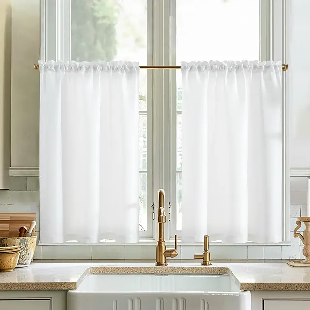 Weiße Bistrogardinen 2er Set 90x115 cm, lyskæde gardin, Landhausstil