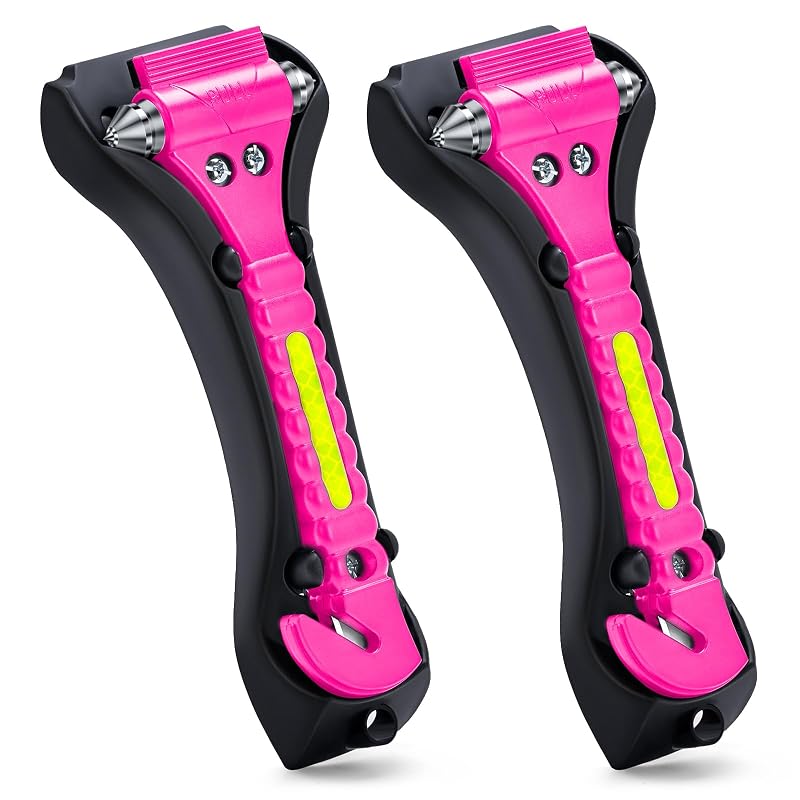 THINKWORK Martelo de Emergência Automotivo 2 em 1 Rosa com Quebrador de Vidro e Cortador de Cinto W6161