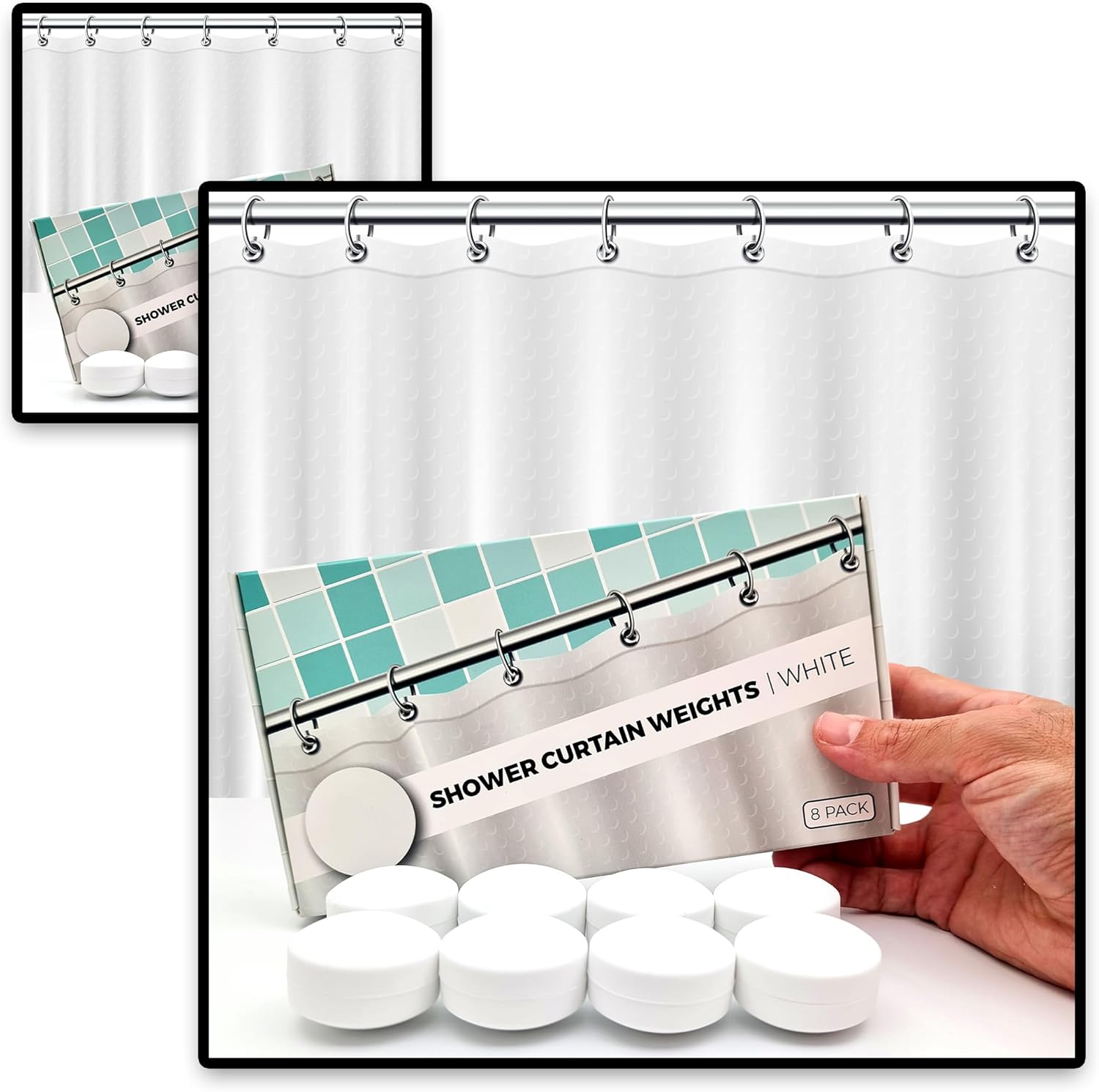 White 4 Pack + 8 Pack Magnetic Shower Curtain Weights | Bundle