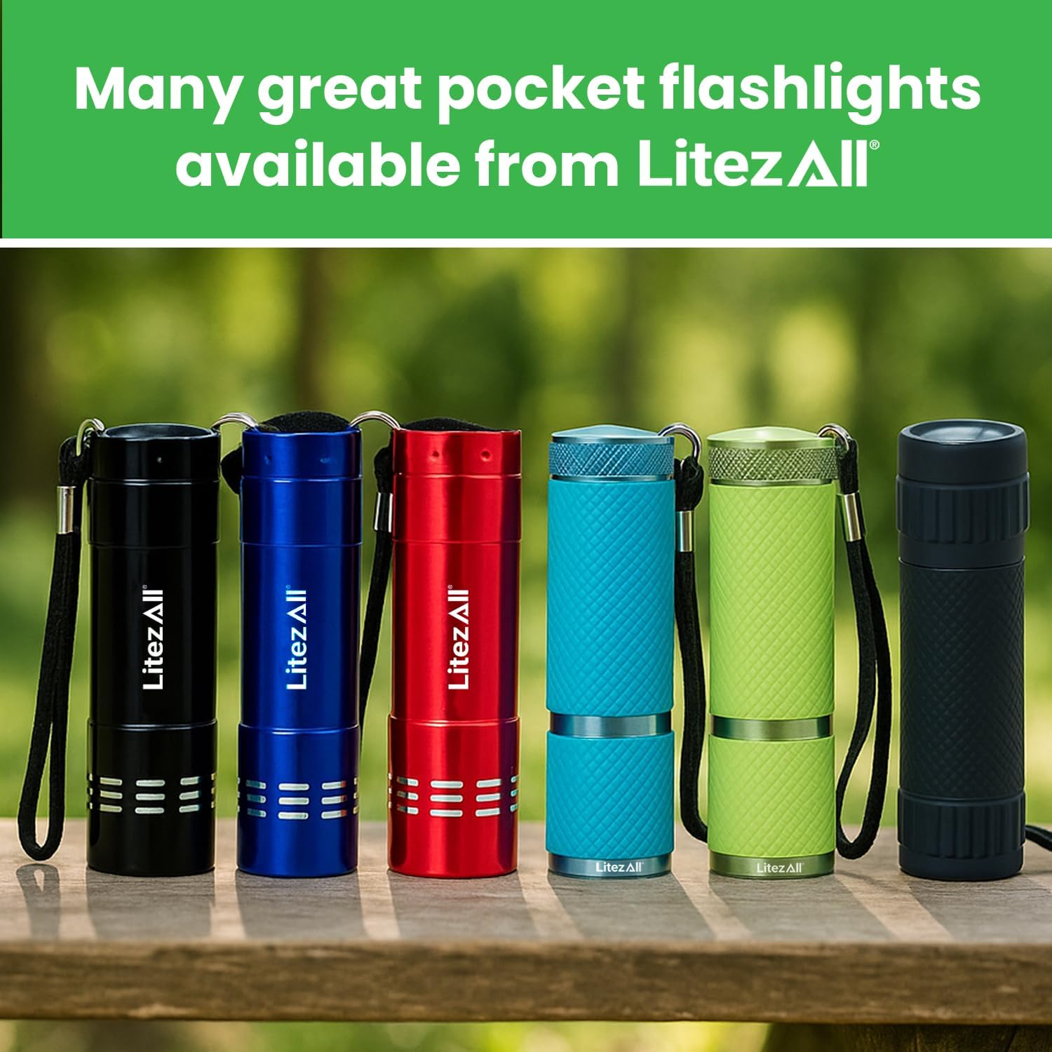 LitezAll Small Flashlights 6 Pack – Bright Small Flashlight, LED Flashlights, Pocket Size, Battery Powered (Black, Red, Blue)