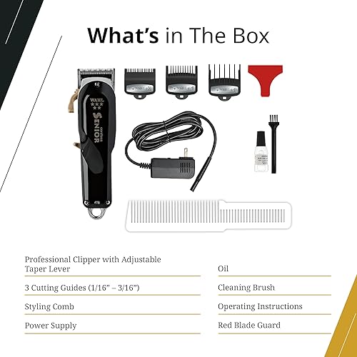 Miniatura 6 de Wahl Professional 5 Star Cordless Senior Clipper Precision Fade Blades Metal Housing 80 Min Runtime Black Cordless Senior