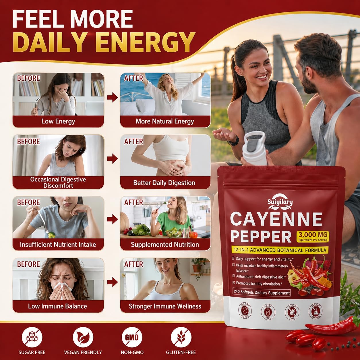 Cayenne Pepper Softgels Capsules, Capsaicin Supplements, Supports Leg Vein, Heart, Blood Vessel Health, 12-in-1 Extracts blend Vitamin E D3+K2, Grape Seed, Hawthorn, Beetroot, Berberine (240 count) — Amazon image 6