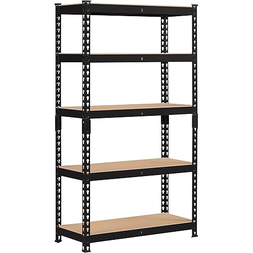 Topeakmart 5-Tier Utility Shelves, Metal Storage Shelves, Adjustable Shelving Units, Boltless Assembly, Garage Shelves Shed Shelving for Warehouse Garage Shed Basement- Black, 27.5 x 12x 60 Inch