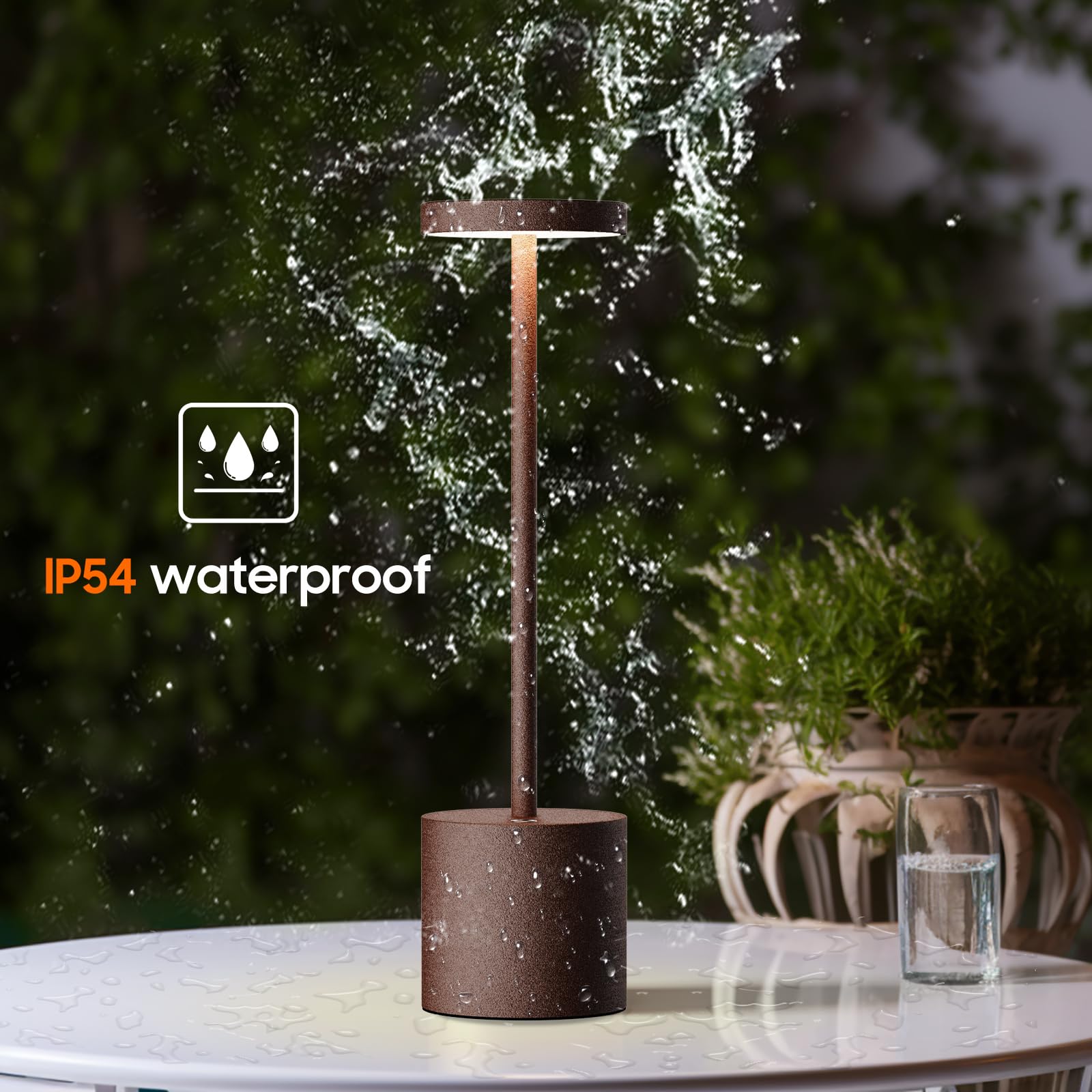 Lámpara de Mesa Inalámbrica, Batería Recargable de 5000 mAh, Lámpara de Mesilla de Noche de Metal, para Salón Dormitorio Oficina Estudio (Corten)