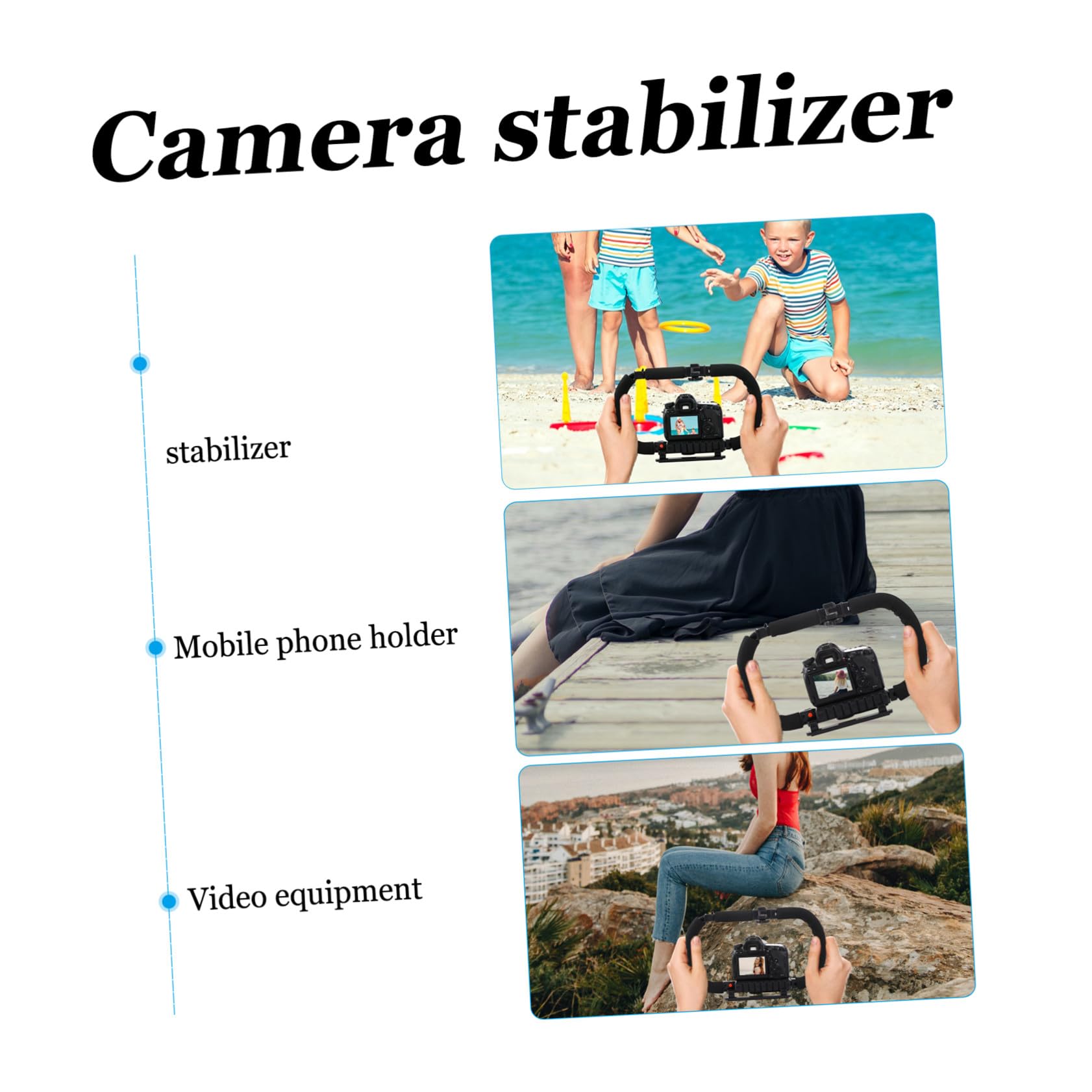 Supporto Stabilizzatore Mano per Fotocamera DSLR e Smartphone 3 Attacchi Hot Shoe Nero in Plastico e Metallo Foro 1/4 Pollice