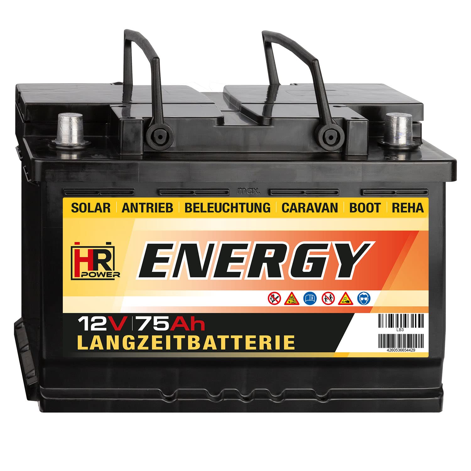 HR-ENERGY Batterie 12V 75Ah | High-Performance Langzeitbatterie für Solar, Caravan, Boot, Hobby & Freizeit