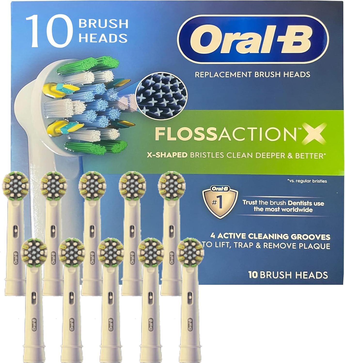 Floss Action Replacement Heads - Electric Toothbrush Heads 10-Count - Compatible with Oral B
