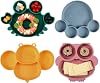 Maxdot 4 Pcs Silicone Baby Plates Toddler Suction Plates Divided Baby Dishes Cute Animal Kids Plates for Toddlers Baby Feeding Eating Supplies, Microwave and Dishwasher Safe Multi Colors,Cute