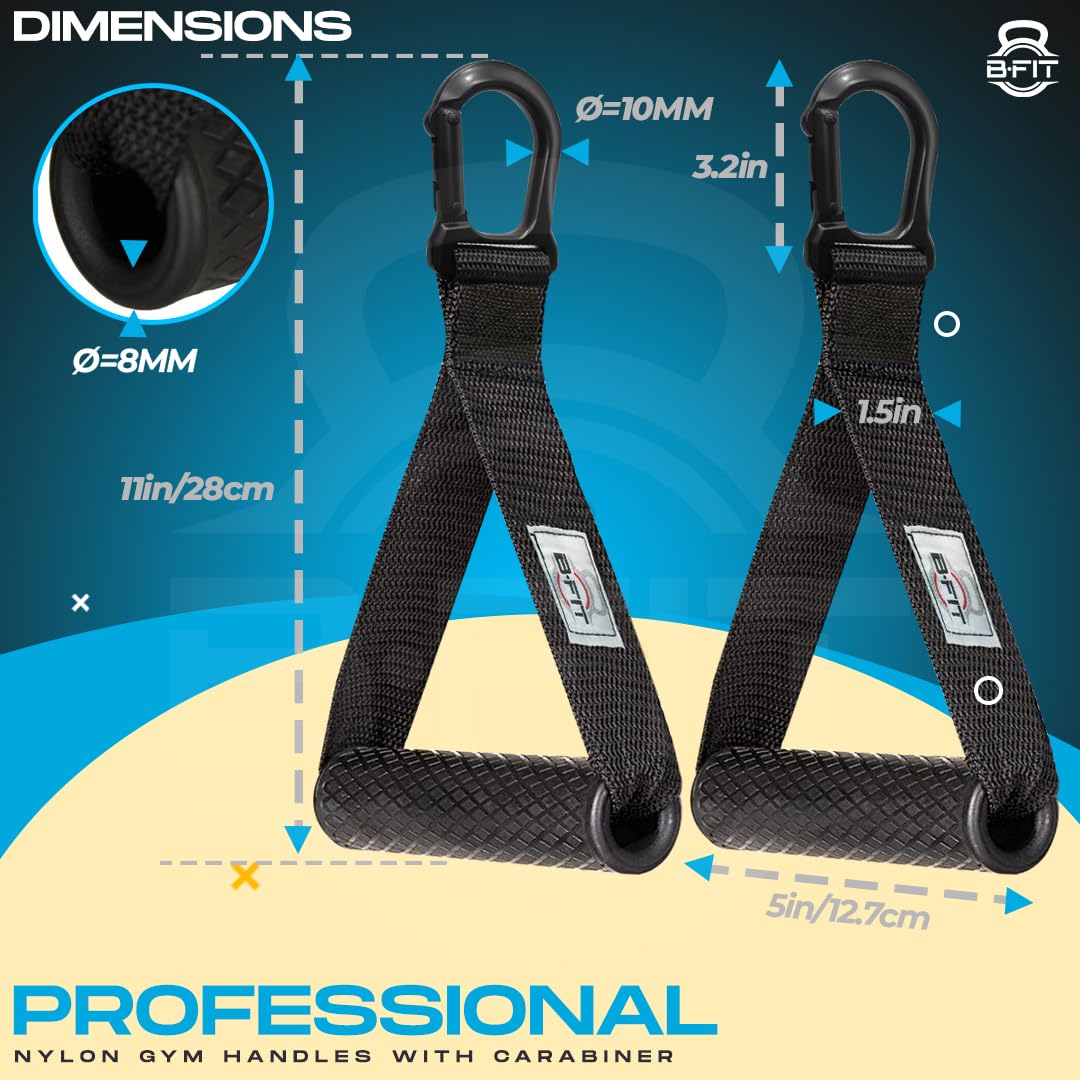 B fit Professional Exercise Handles For Cable Machines Style Optional (Pair) (Commercial Solid Heavy Abs Pipe Handles), Black 1