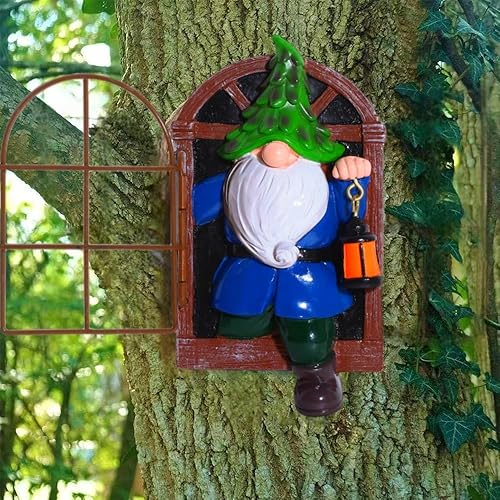 Fantástica estatua de gnomo de jardín de hadas, decoración de caras de árbol al aire libre, 5.9 pulgadas, divertida decoración de árbol de jardín,