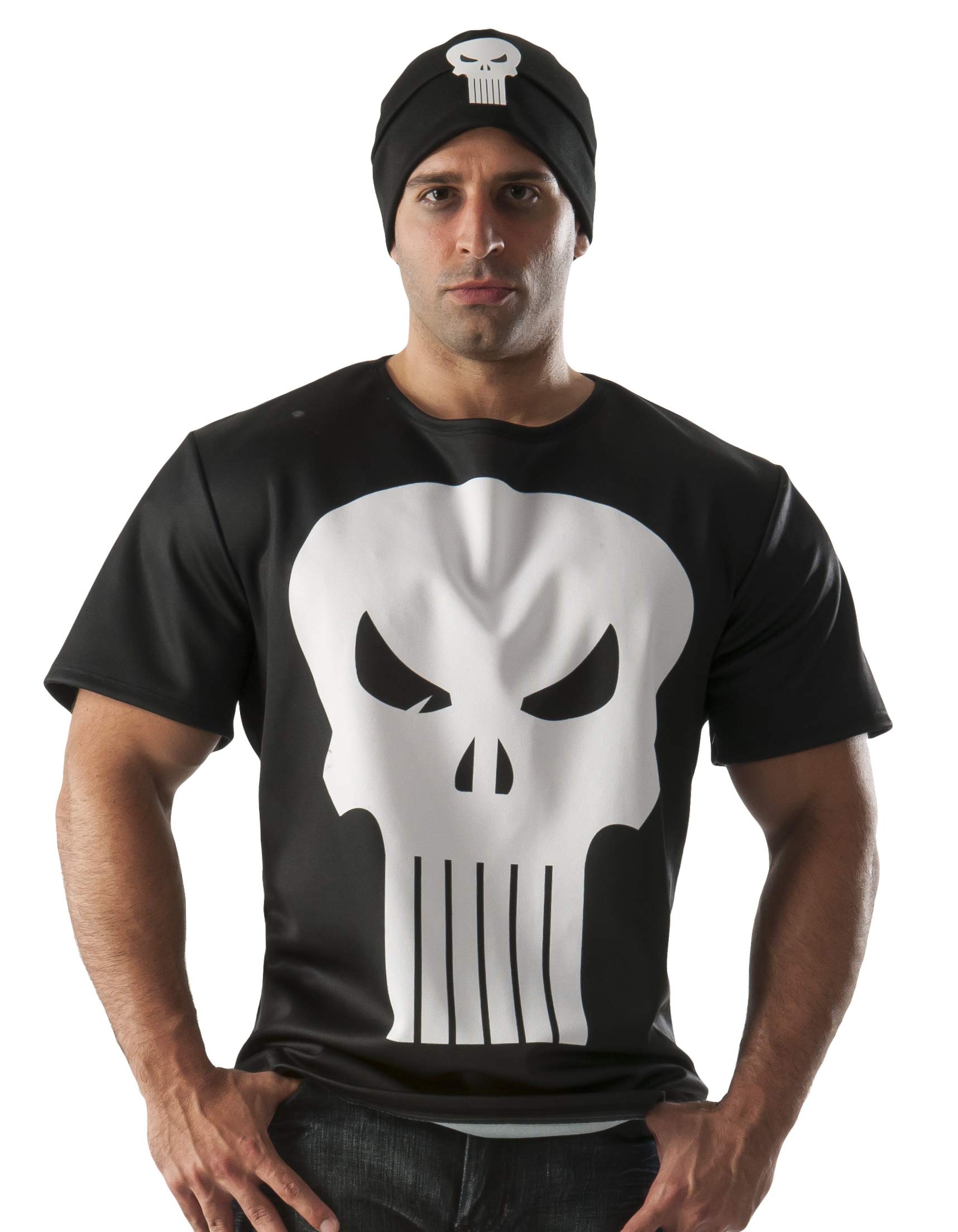 Rubie's The Punisher-T-Shirt und Mütze Lizenzware schwarz-Weiss M