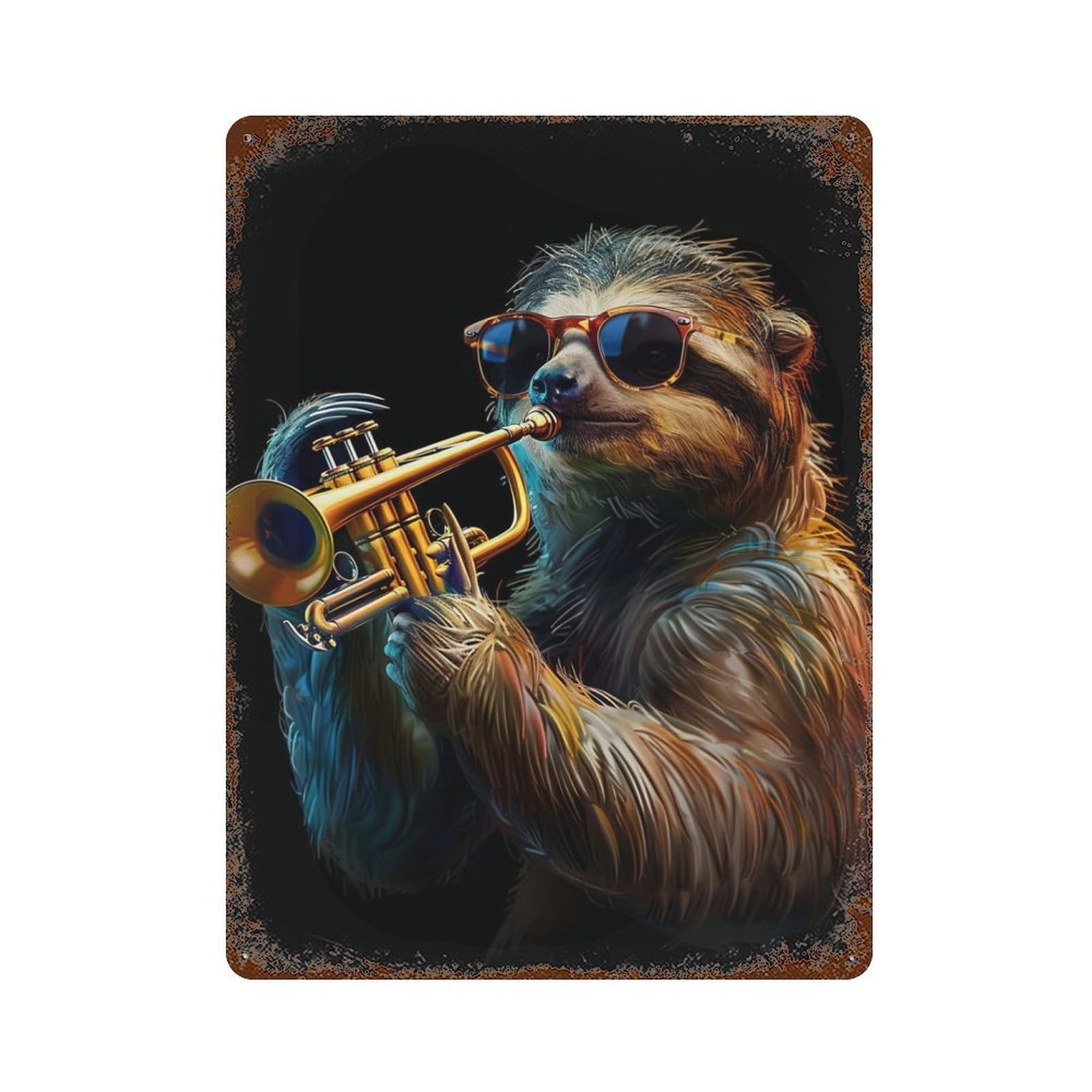Sloth Trumpet 15.7"x11.8" Rusty Metal Tin Sign, Novelty Wall Decor for Cafe, Home Bar And Lounge Decor
