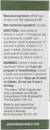 Miniatura 3 de Jackson's Sal celular #7 Kali sulph 6X (botella de 500 pellets) - Certificado vegano, sin lactosa Kali sulphuricum 6X