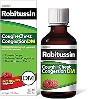 Vista 1 de Robitussin DM para la tos y la congestión del pecho, supresor de la tos y expectorante, sabor a frambuesa, botella de 8 onzas líquidas