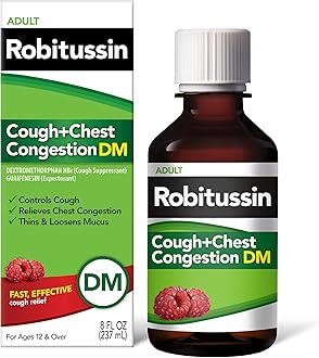 Robitussin Cough and Chest Congestion DM, Cough Suppressant and Expectorant, Raspberry Flavor - 8 Fl Oz Bottle