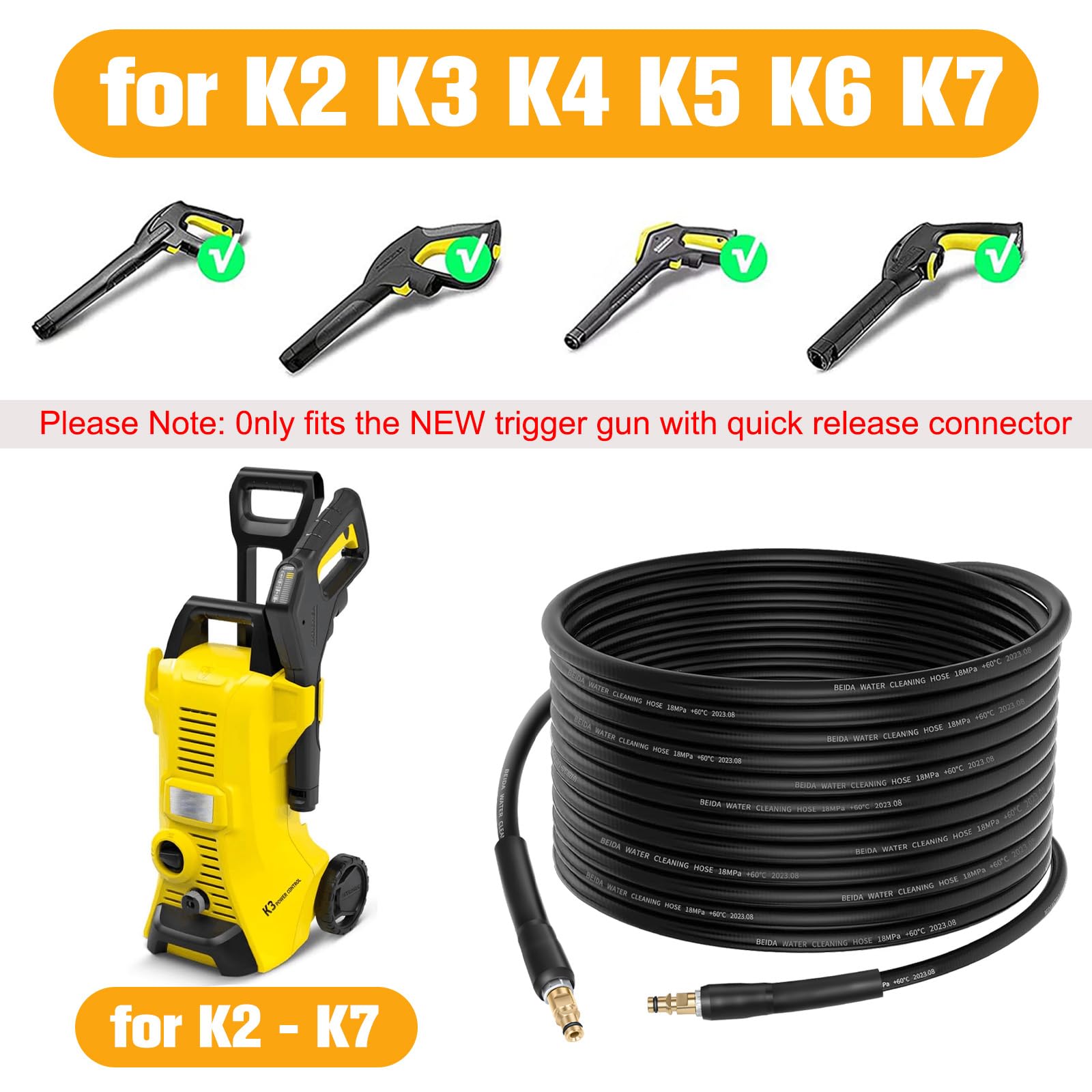 8M Flexible Tuyau pour Kärcher K2 K3 K4 K5 K6 K7 Nettoyeur Haute Pression Accessoires Rallonge Tuyaux de Rechange Pièces Détachées Tuyaux D'extension avec Connecteur Rapide Poignée