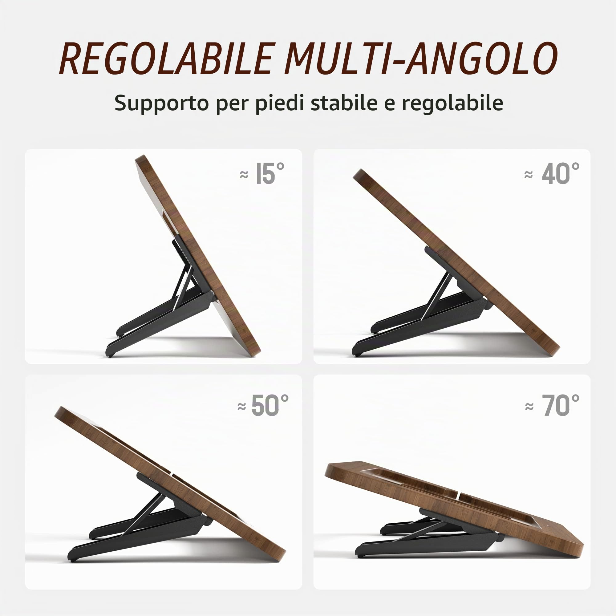 AFOOYO Supporto per tablet in bambù, portatile e regolabile in 5 angolazioni, supporto per laptop, supporto per lettura libri, compatibile con 9,7/10,2/10,5/10,9/11 pollici (vernice noce)