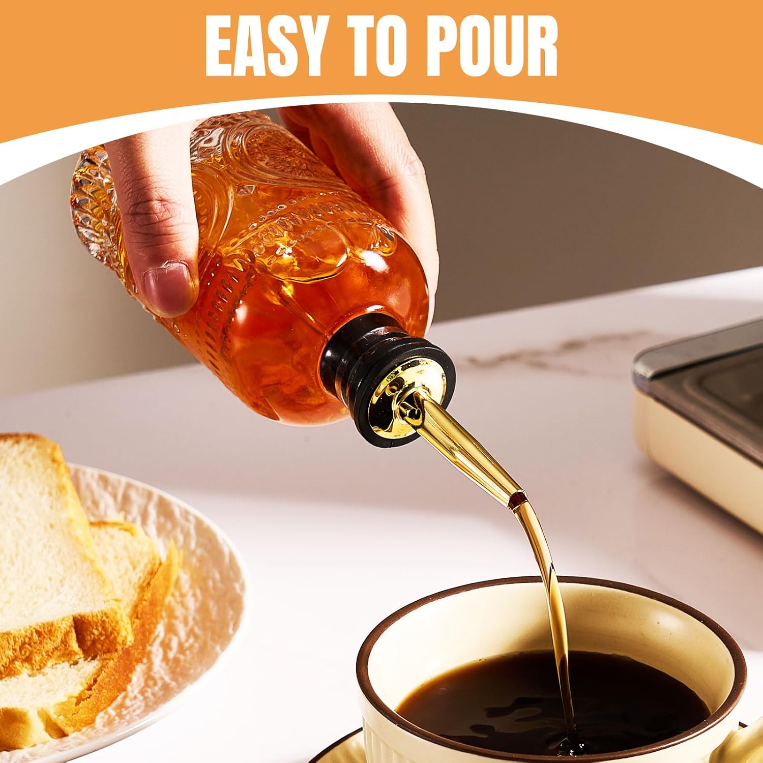 2 Pack Glass Coffee Syrup Dispenser Bottles Set, 7 OZ Simple Syrup Bottles with Metal Pour Spout, Syrup Dispenser for Coffee Bar Accessories for Maple Honey Syrup Oil and Sauces - Image 2