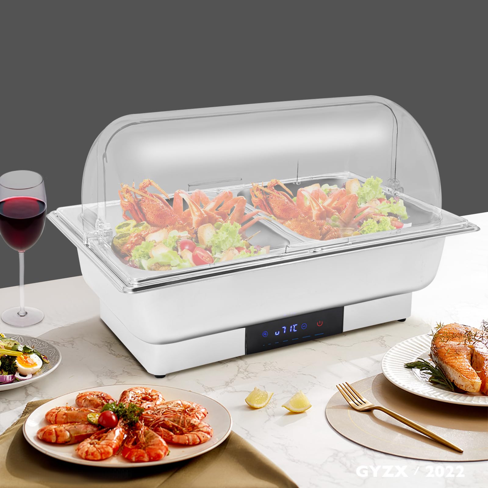 Chafing Dish, scaldavivande elettrico in acciaio inox per buffet, GN 1/1 9L Food Warming Container 35 ~ 90 ℃, 600 W scalda buffet, contenitore caldo per catering party