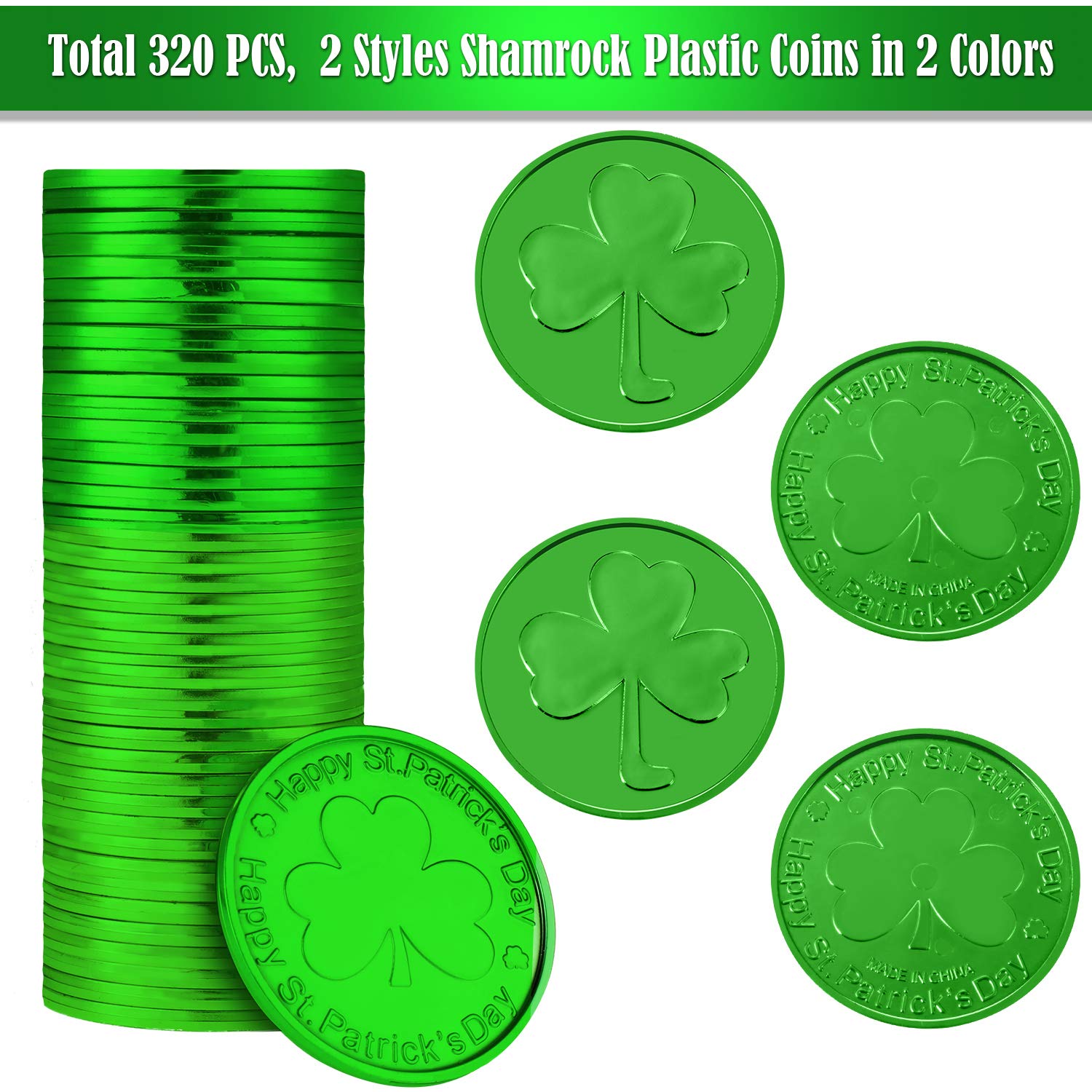 100pcs St. Patrick's Day Lucky Shamrock Coin Plastic Clover Gold Coin Irish Festival Decor For Party