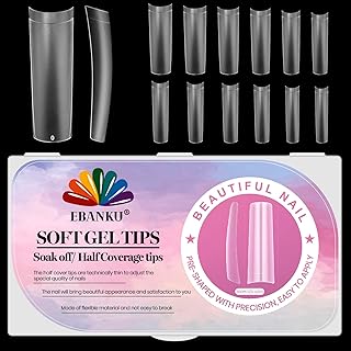 EBANKU 500 PCS Nail Tips, Soft Gel Half Cover Nail Tips for Gel Extensions Matte Clear Nail Gel Tips for Soak Off Nail Extensions Kit False Nails Acrylic Nail Tips for DIY Nail Art, 12 Sizes (Style D)