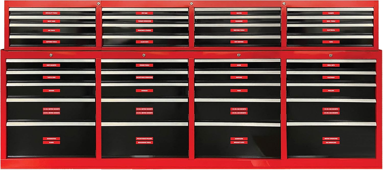 Toolbox Organizational Magnetic Labels Advanced Set by DCM Solutions (Red, 0.75" H x 4.5" W)