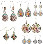 7 Boucles d'oreilles Bohemian Vintage Dangle - Déclaration Bijoux Boho - Boucles d'oreilles Retro Strasstone Stud pour femmes, dames, filles