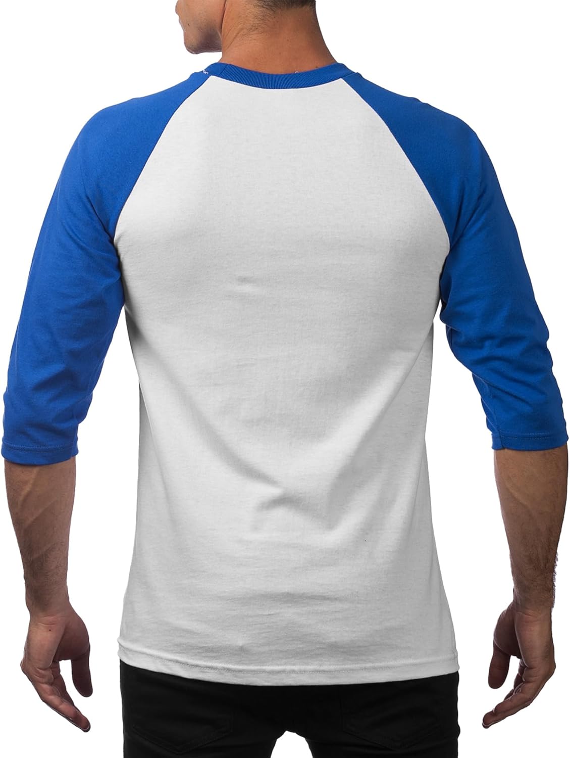 Pro Club Men's 3/4 Sleeve Crew Neck Baseball T-Shirt, White/Royal Blue, Large (Discontinued) - Image 2