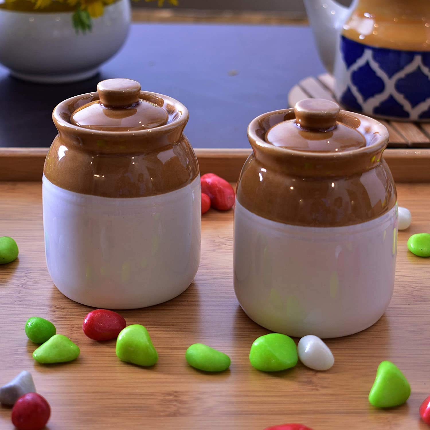 THE HIMALAYA CRAFT Ceramic Pickle Jars, 800ml Pack of 2-800 ml Ceramic Pickle Jar (Pack of 2, Multicolor) (B08JKHR7SZ) Amazon Price History, Amazon Price Tracker