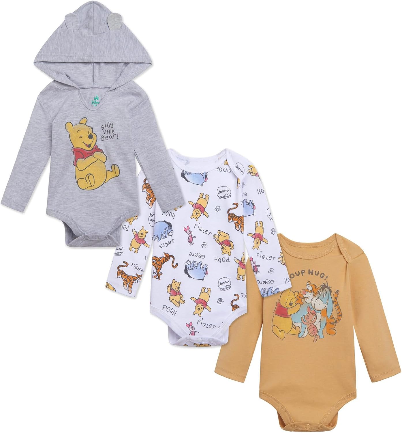 Disney Classics Mickey Mouse Winnie the Pooh Minnie Baby 3 Pack Bodysuits Newborn to Infant Sizes (Newborn - 24 Months)