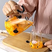 Vista 3 de Juego de jarras de agua con forma de vaca de dibujos animados, jarras de vidrio de 18.6 fl oz/60.9 fl oz, jarra de vidrio resistente y duradera