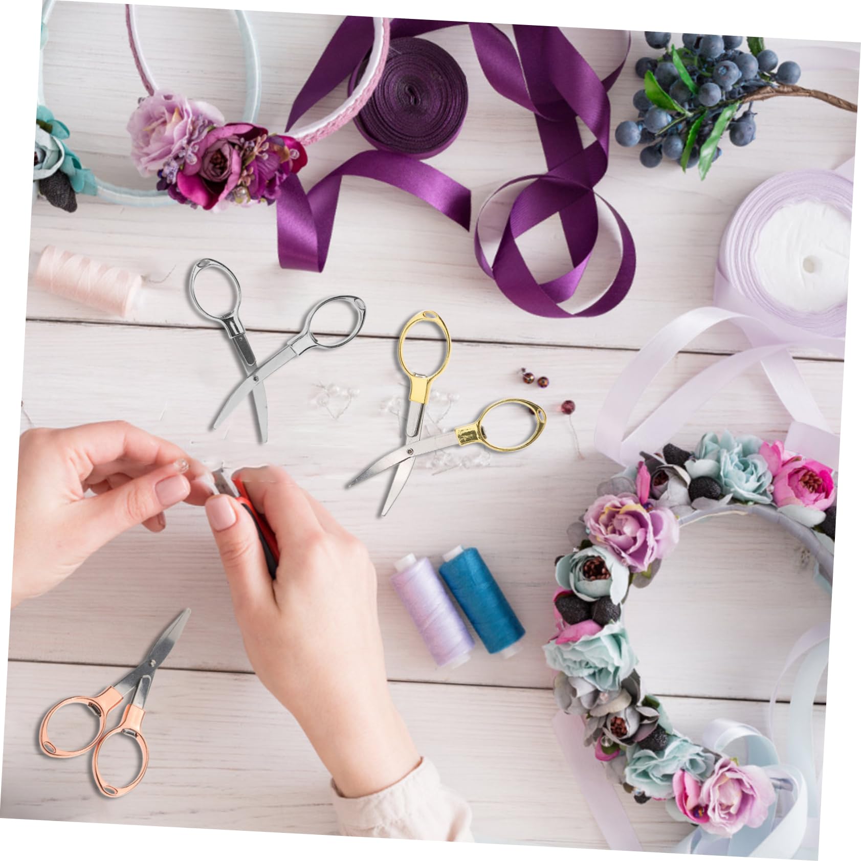 SHINEOFI Forbici Pieghevoli Piccole Da Cucito e Fai Da Te in Metallo Set 6 Pezzi Per Casa, Ufficio e Scrapbooking, Compatte Leggere Impugnatura Ergonomica Per Taglio Carta e Tessuto