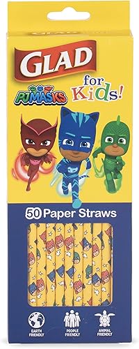 Glad Pajitas de papel para niños, 50 unidades, pajitas de papel con diseño divertido para niños, pajitas de papel biodegradables resistentes,