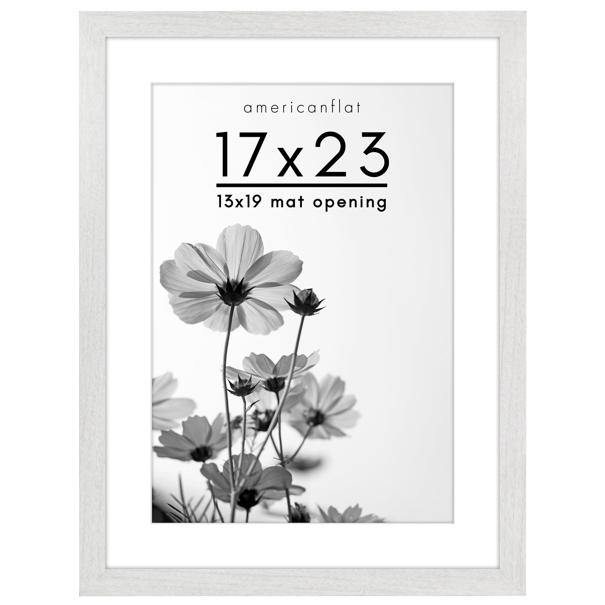 Americanflat 17x23 Picture Frame in White - Use as 13x19 Picture Frame with Mat or 17x23 Frame Without Mat - Wide Engineered Wood Frame, Plexiglass Cover, and Hanging Hardware for Wall