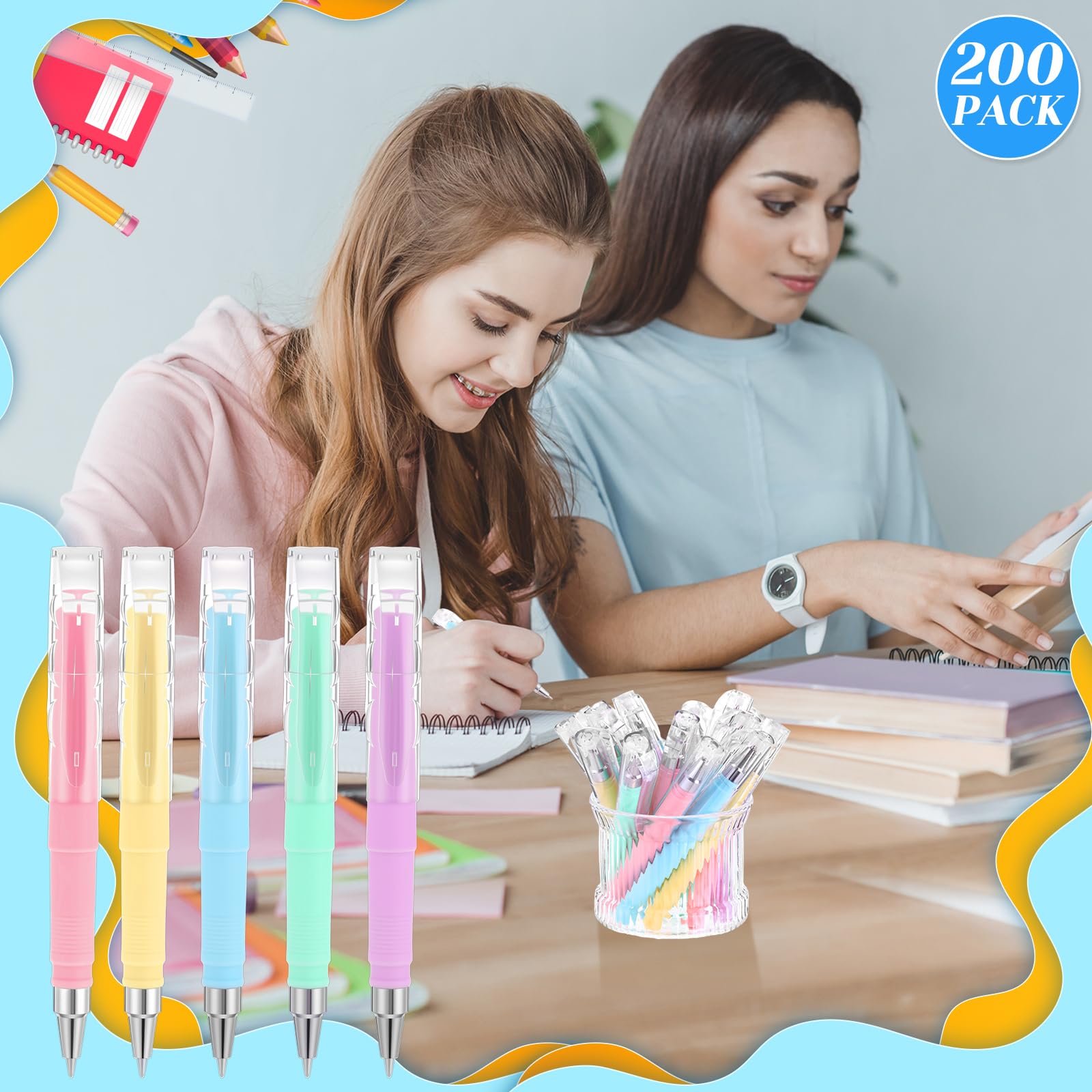 Sayglossy Paquete de 200 mini bolígrafos de gel a granel de 0.5 mm, punta fina de 4.16 pulgadas, tamaño de bolsillo, escritura suave de secado rápido para diario, cuadernos, planificador, suministros