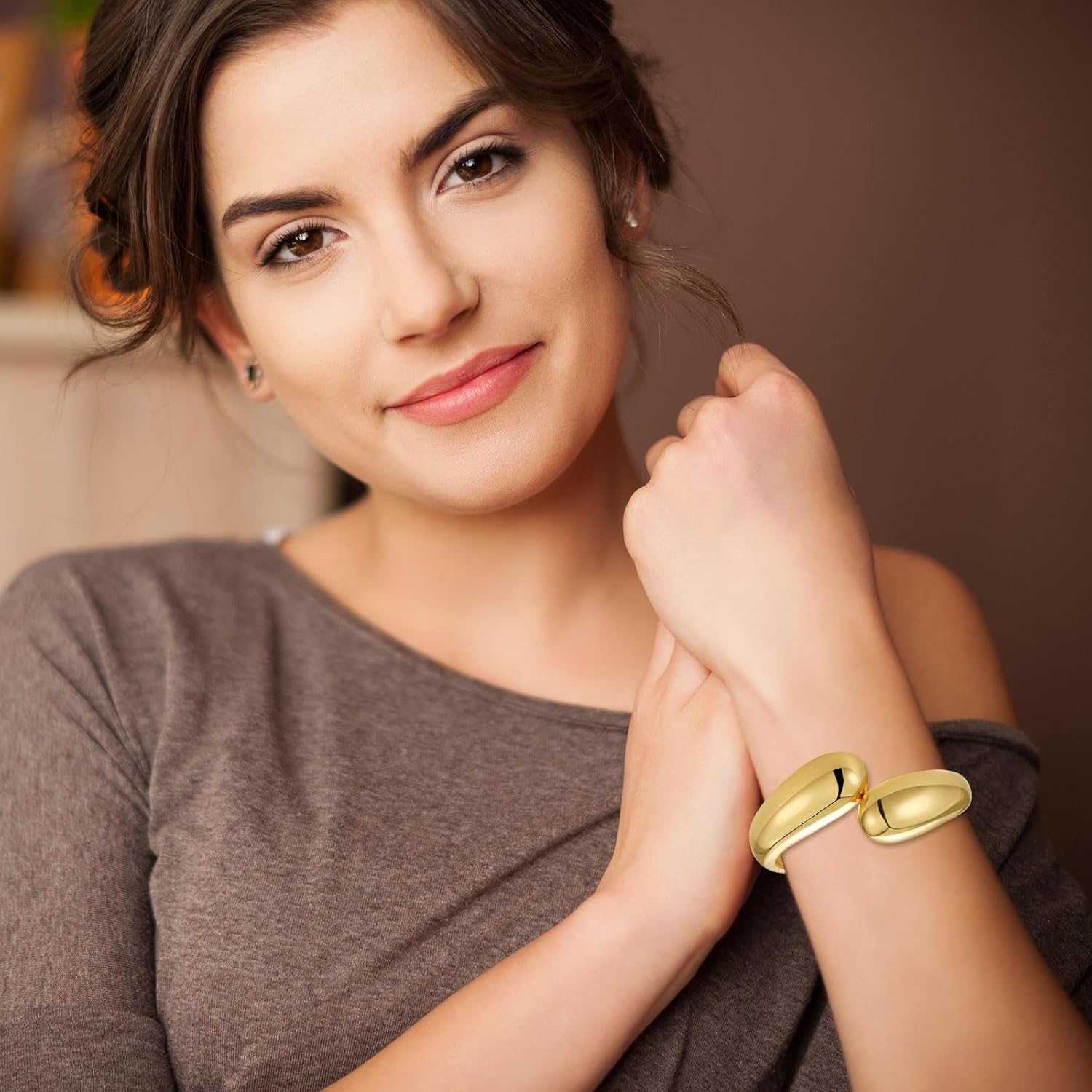 Long tiantian Gold Bangles for Women Chunky Bangle Cuff Bracelets Stack Non Tarnish Trendy Jewelry Set Gifts for Her - Image 3