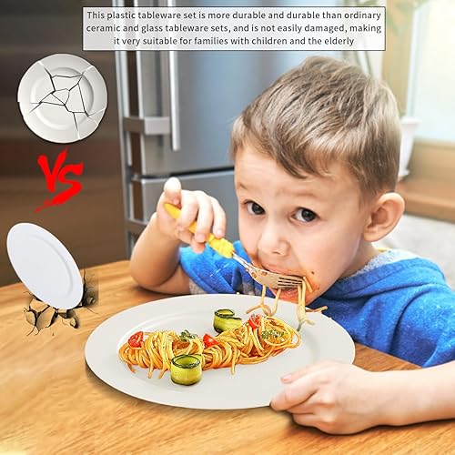 Miniatura 6 de Berglander Juego de 12 platos de plástico de 10 pulgadas, platos planos reutilizables e irrompibles de color FR, platos de ensalada, cuencos para