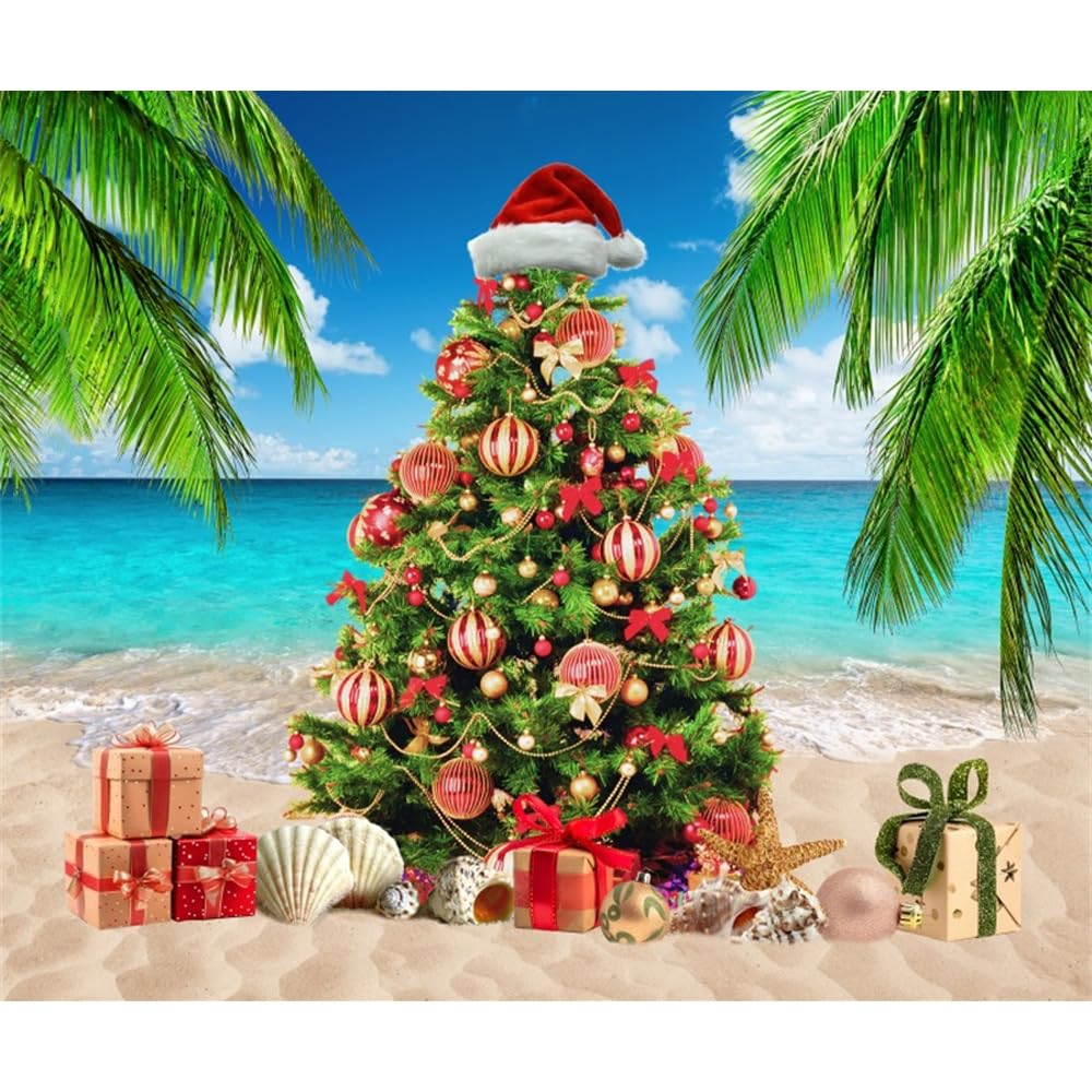 Pnylzzyxh Beach Backdrop Hawaiian Luau Party Decorations Tropical Beach Party Decorations 10x8ft Banner Ocean Backdrop Christmas Tree Palm Photography