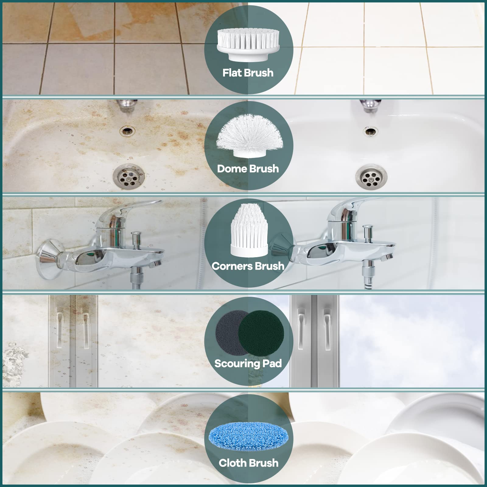 Electric Spin Scrubber, BOOHENKA Power Scrubbers for Cleaning Bathroom 6 Replaceable Heads, Shower Scrubber for Cleaning Electric, Electric Scrubber for Cleaning Bathtub Floor Tile Stove Sink Kitchen