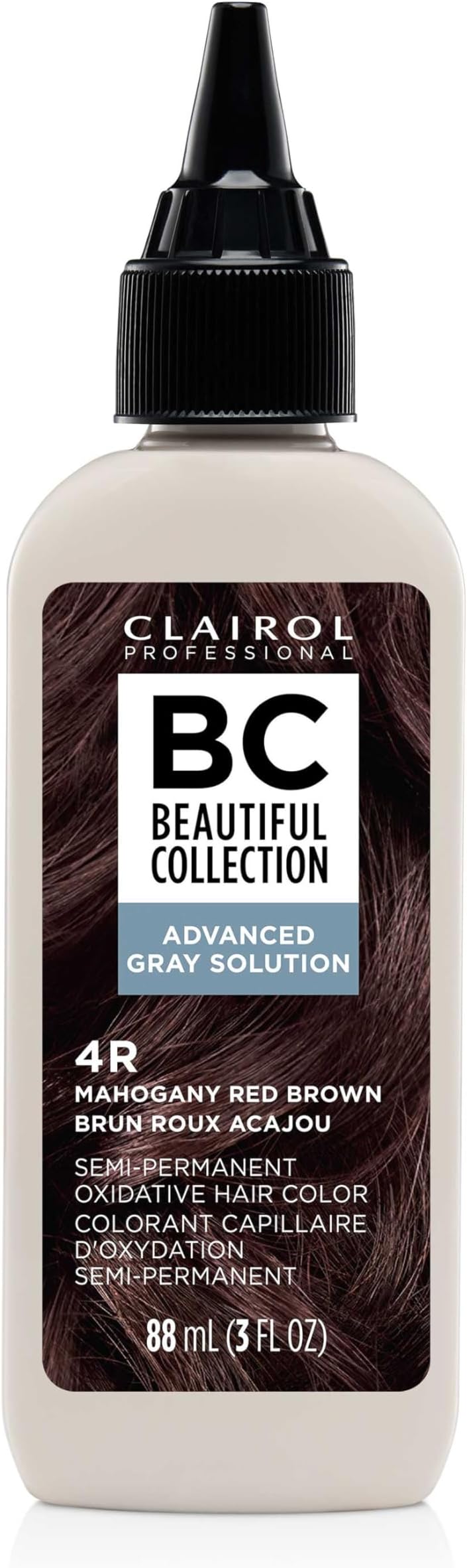Clairol Professional Beautiful Collection, Advanced Gray Hair Solution, Semi-Permanent Hair Color, 4R Mahogany Red Brown, 3Fl Oz