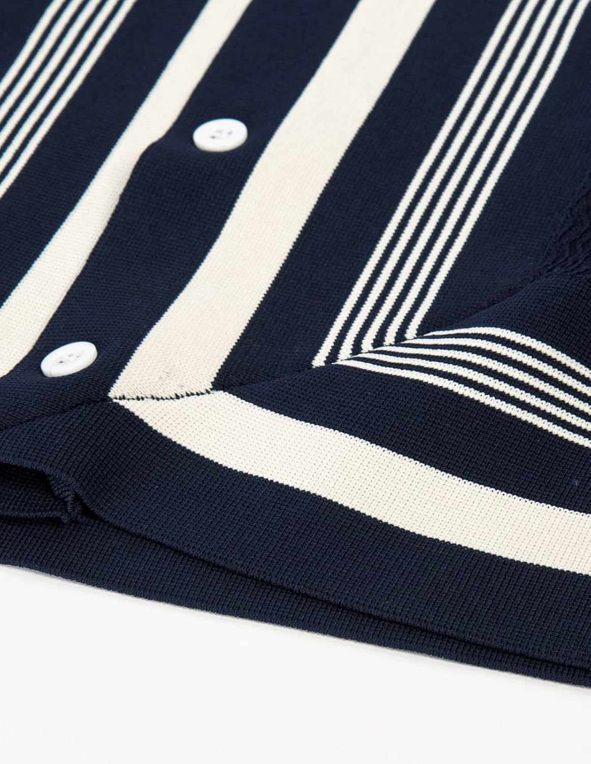 PJ PAUL JONES Men's Vintage Stripe Knit Polo Shirts Short Sleeve Stylish Button Down Cardigan Sweater - Image 6