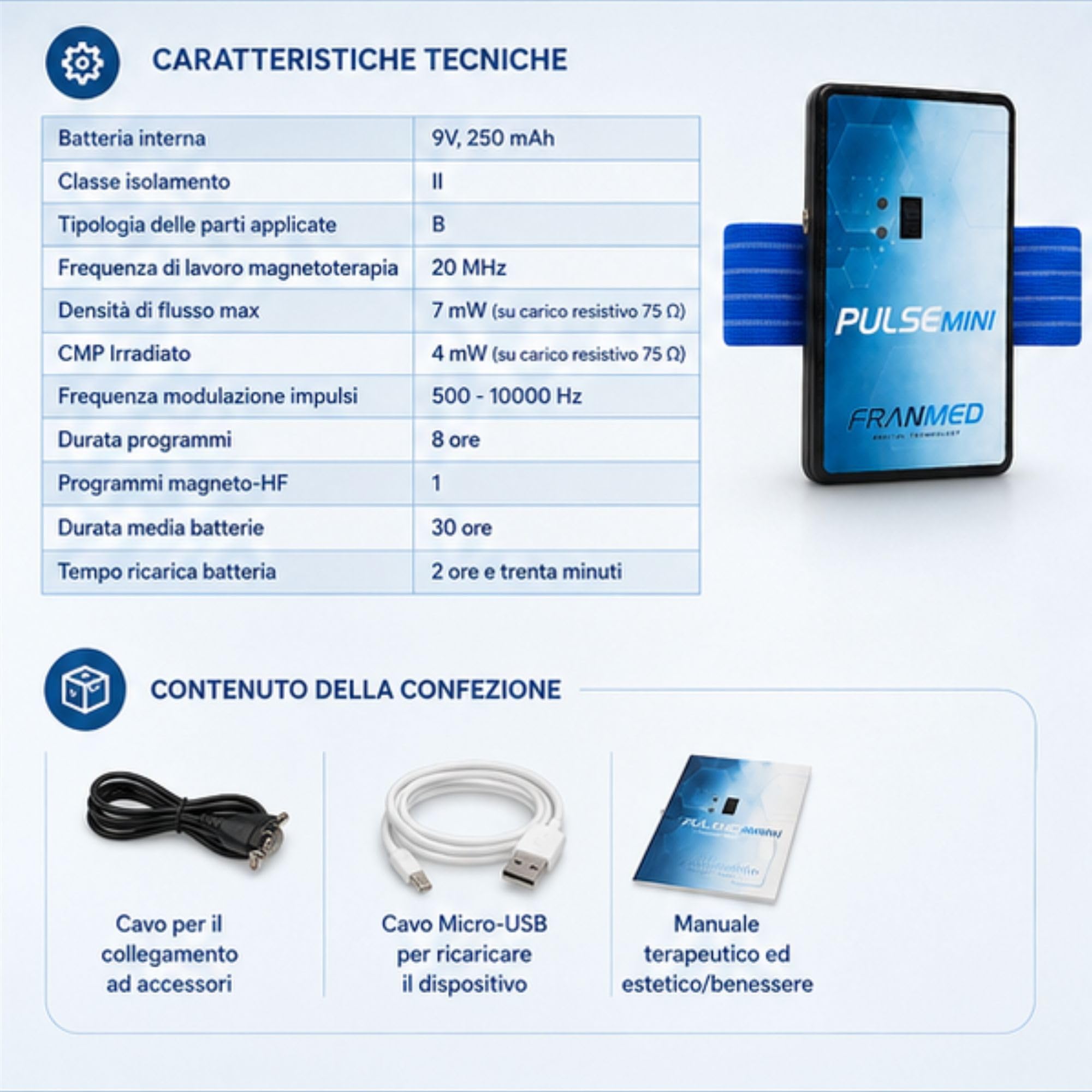 Pulse Mini Dispositivo Medico per Magnetoterapia Domiciliare ad Alta Frequenza - Fascia Elastica Inclusa per il Trattamento di Fastidi Articolari e Muscolari