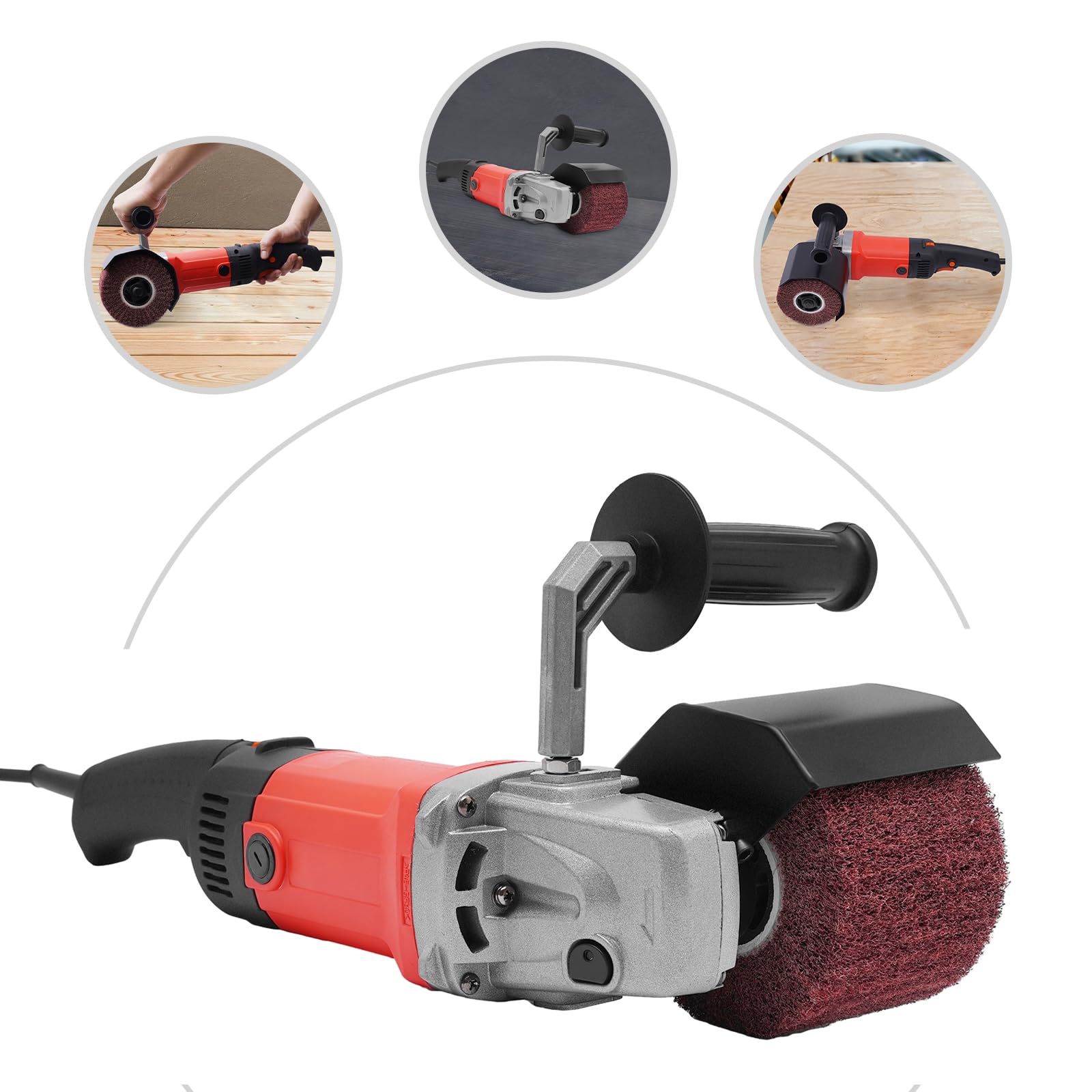 1580W Satiniermaschine Holz Bürstenschleifer, Profi Winkelschleifer, Zum Schleifen, Polieren & Entgraten von Holz/Metall, Überhitzungsschutz & Vibrationsdämpfung