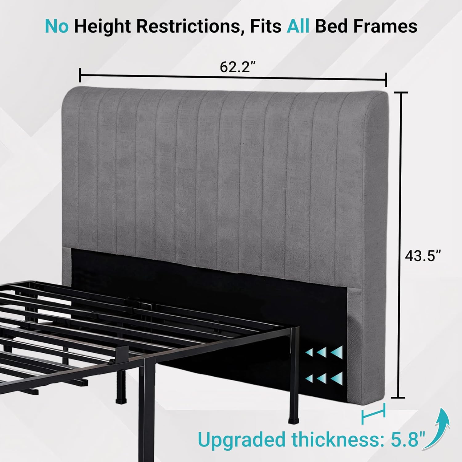 Chenille Boneless Queen Headboard, Modern Compression Upholstered Bed Headboard, No Assembly Required - Freestanding Thickened Upgraded Version, 62.2”W x 43.5”H x 5.8”D, Dark Gray