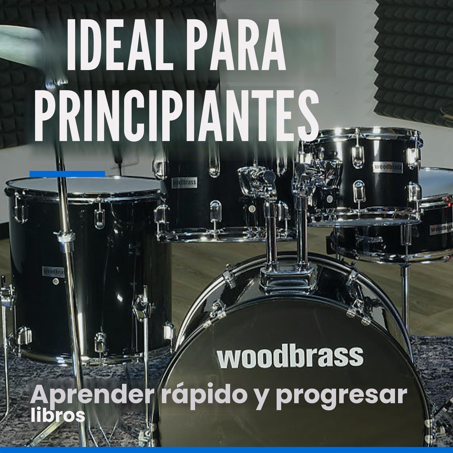 Woodbrass AD100 - Batería para principiantes, lista para usar, accesorios incluidos, kit de batería acústica completa barriles de álamo