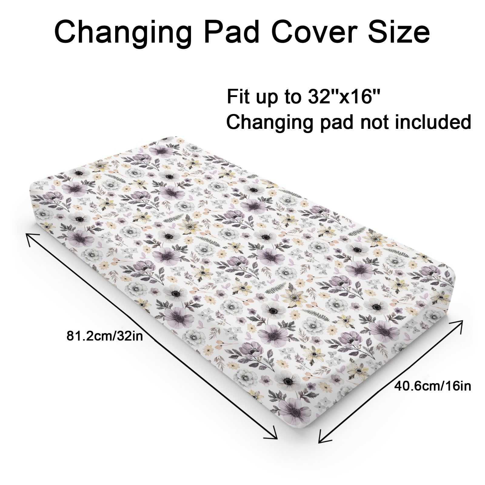 Boho Spring Flowers Leaves Baby Changing Pad Covers Boy Girl 32''x16'' Antique Floral Fitted Diaper Change Table Pad Mats Vintage Wild Floral Garden Soft Breathable Nursery Cradle & Bassinet Sheets