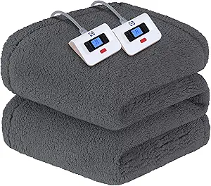 Sealy Electric Blanket King Size, Dual Control Soft Sherpa Heated Blanket with 10 Heating Levels & 1 to 12 Hours Auto-Off Settings Over-Heated Protection 90"x100" Machine Washable, Dark Grey
