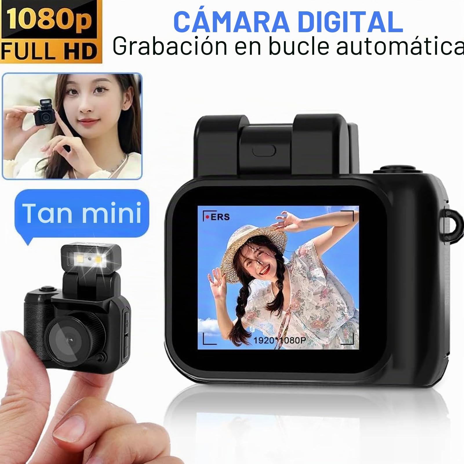 Cámara Micro Digital, Mini Cámara de Pulgar con Luz de Flash, Cámara de Vídeo de Fotografía Retro Compacta 1080P para Grabación de Vlogging de Viajes, para (Sin Memoria)