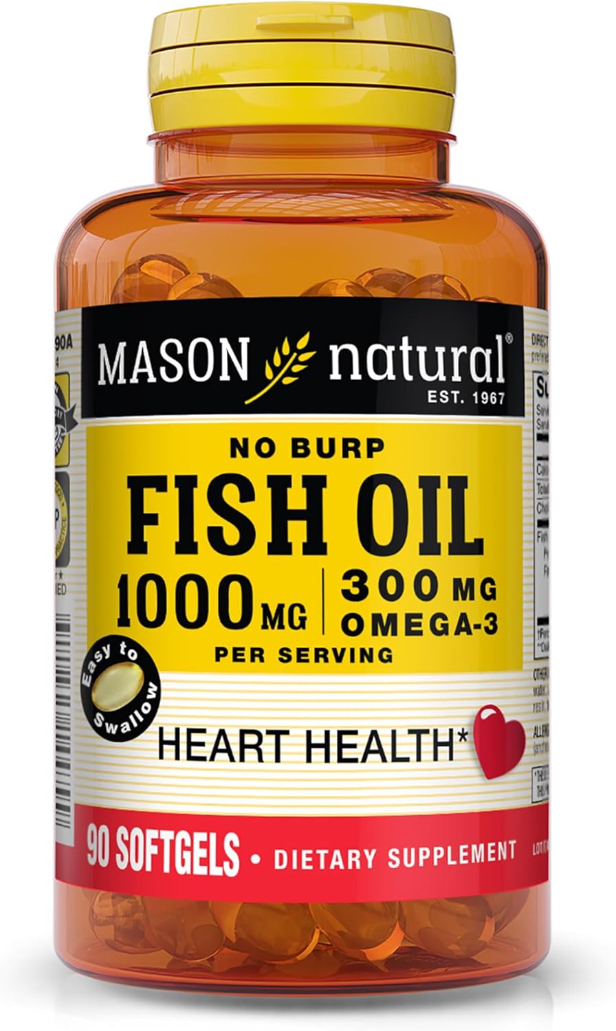 MASON NATURAL Omega 3 Fish Oil, 45,Day Supply, 1000mg with EPA and DHA for Joint Support, 90 Softgels (Pack of 2)