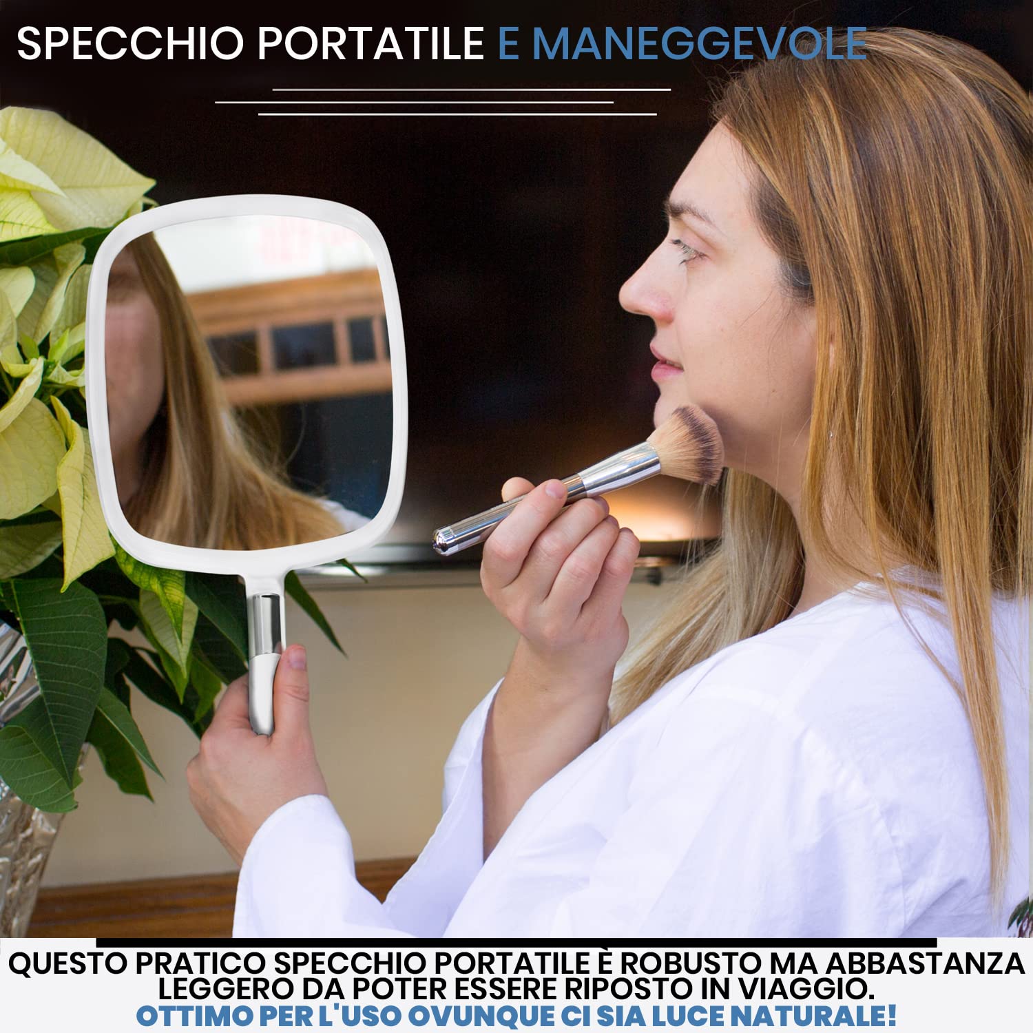 Mirrorvana Specchio portatile con manico ergonomico - specchio a mano grande per parrucchiere, barbiere, salone e dentista - 23 x 33 cm (bianco)